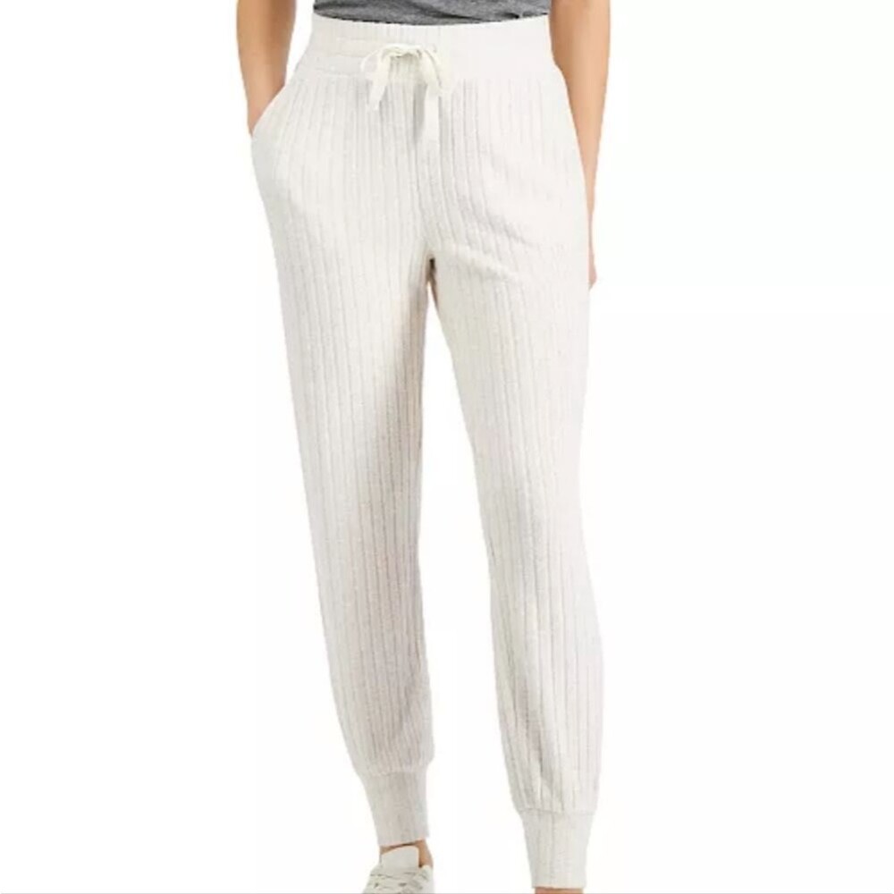 Style & Co Ribbed Cream Soft Plush Jogger Pants Size L